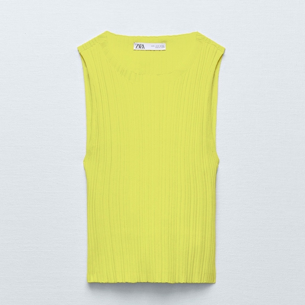 NWT Zara Neon Green Sleeveless Round Neck Knit Top in Size Small - Picture 5 of 9